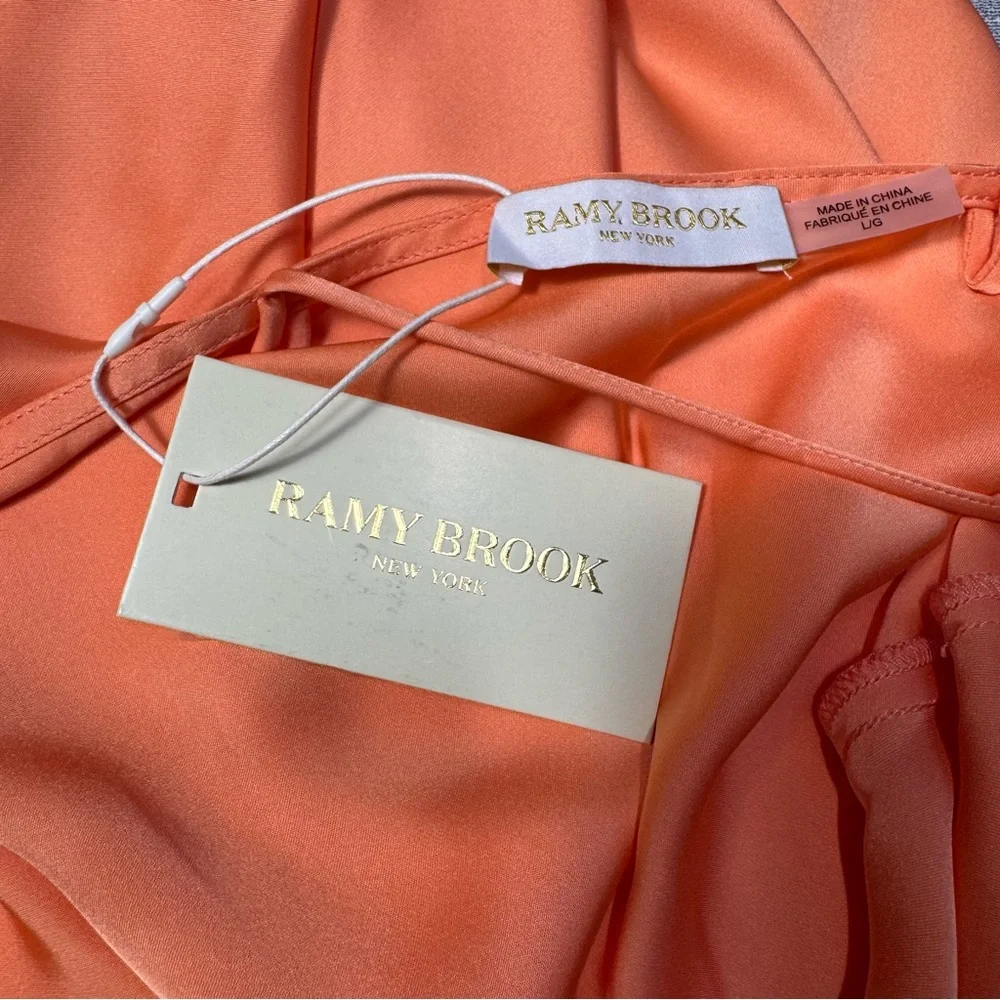 NWT New $495 Ramy Brook Averi Cowl Neck Slip TROPIC ORANGE Dress Size L - Picture 6 of 8